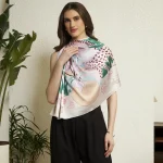Elegant Jungle Theme Silk Scarf Floral and Panther Print Square Wrap - Image 2