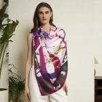 Elegant Monkey Print Silk Scarf Purple Crepe Silk Designer Wrap for Women's