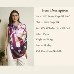 Elegant Monkey Print Silk Scarf Purple Crepe Silk Designer Wrap for Women's - Image 10
