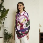 Elegant Monkey Print Silk Scarf Purple Crepe Silk Designer Wrap for Women's - Image 2