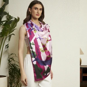 Elegant Monkey Print Silk Scarf Purple Crepe Silk Designer Wrap for Women's - Image 3