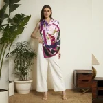 Elegant Monkey Print Silk Scarf Purple Crepe Silk Designer Wrap for Women's - Image 5
