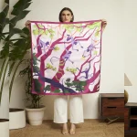 Elegant Monkey Print Silk Scarf Purple Crepe Silk Designer Wrap for Women's - Image 7