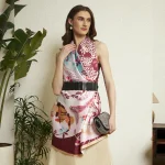 Fashionable Forest Print Silk Scarf Peach & Brown Crepe Silk Wrap for Women
