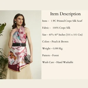 Fashionable Forest Print Silk Scarf Peach & Brown Crepe Silk Wrap for Women - Image 10