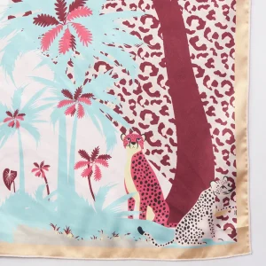 Fashionable Forest Print Silk Scarf Peach & Brown Crepe Silk Wrap for Women - Image 9