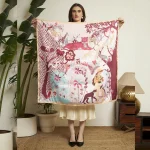 Fashionable Forest Print Silk Scarf Peach & Brown Crepe Silk Wrap for Women - Image 8
