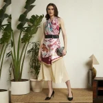 Fashionable Forest Print Silk Scarf Peach & Brown Crepe Silk Wrap for Women - Image 5