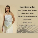 Green Floral Hand Block Print Cotton Scarf - Image 9