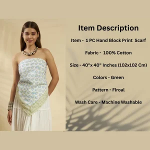 Green Floral Hand Block Print Cotton Scarf - Image 9