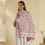 Elegant Pink Green Floral Cotton Scarf for Women - Image 2