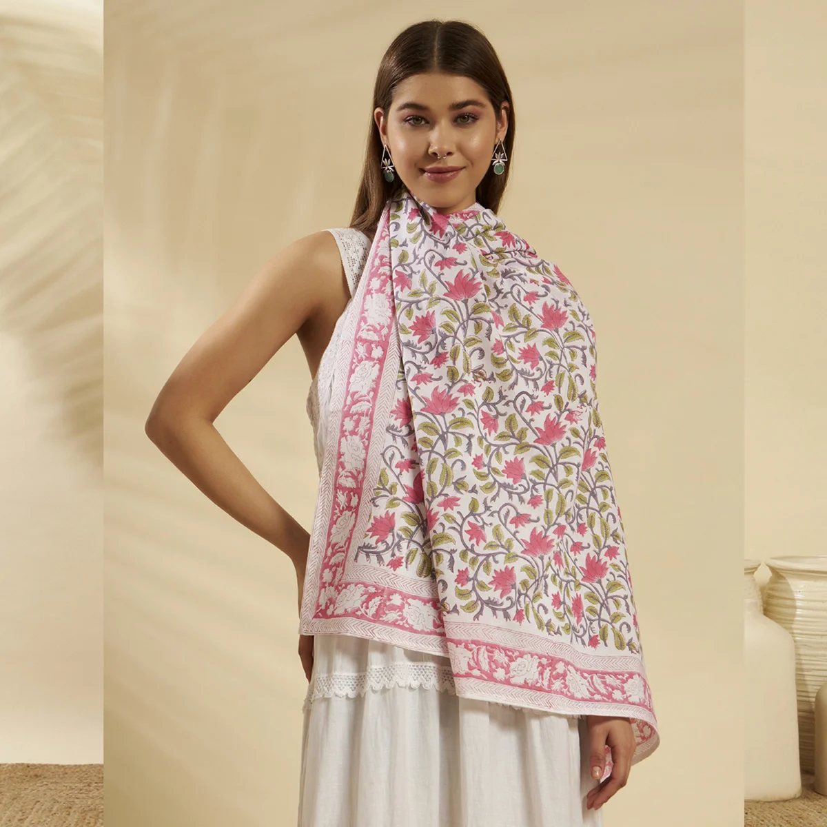 green-floral-hand-block-print-cotton-scarf-copy CSH-34 (2)