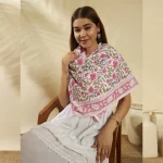 Elegant Pink Green Floral Cotton Scarf for Women - Image 3