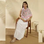 Elegant Pink Green Floral Cotton Scarf for Women - Image 5