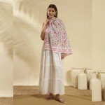 Elegant Pink Green Floral Cotton Scarf for Women - Image 7