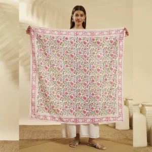 Elegant Pink Green Floral Cotton Scarf for Women - Image 8