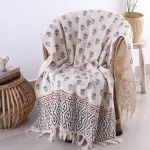 Handmade Decorative Couch Blanket Hand Block Floral Print Throw - Image 2