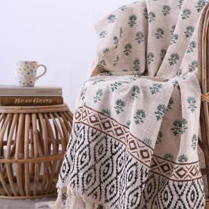 Handmade Decorative Couch Blanket Hand Block Floral Print Throw - Image 3