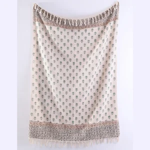 Handmade Decorative Couch Blanket Hand Block Floral Print Throw - Image 4