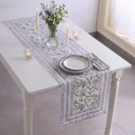 Handmade White Cotton Floral Table Runner for Farmhouse Dining Decor