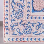 Indian Hand Block Print Floral Table Runner Blue White Cotton Linen - Image 4