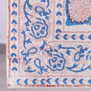 Indian Hand Block Print Floral Table Runner Blue White Cotton Linen - Image 4