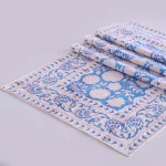 Indian Hand Block Print Floral Table Runner Blue White Cotton Linen - Image 3