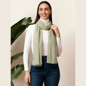 Lightweight Olive Green Neck Wrap Chiffon Scarf for Women with Lace - Image 4