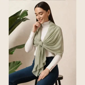 Lightweight Olive Green Neck Wrap Chiffon Scarf for Women with Lace - Image 3