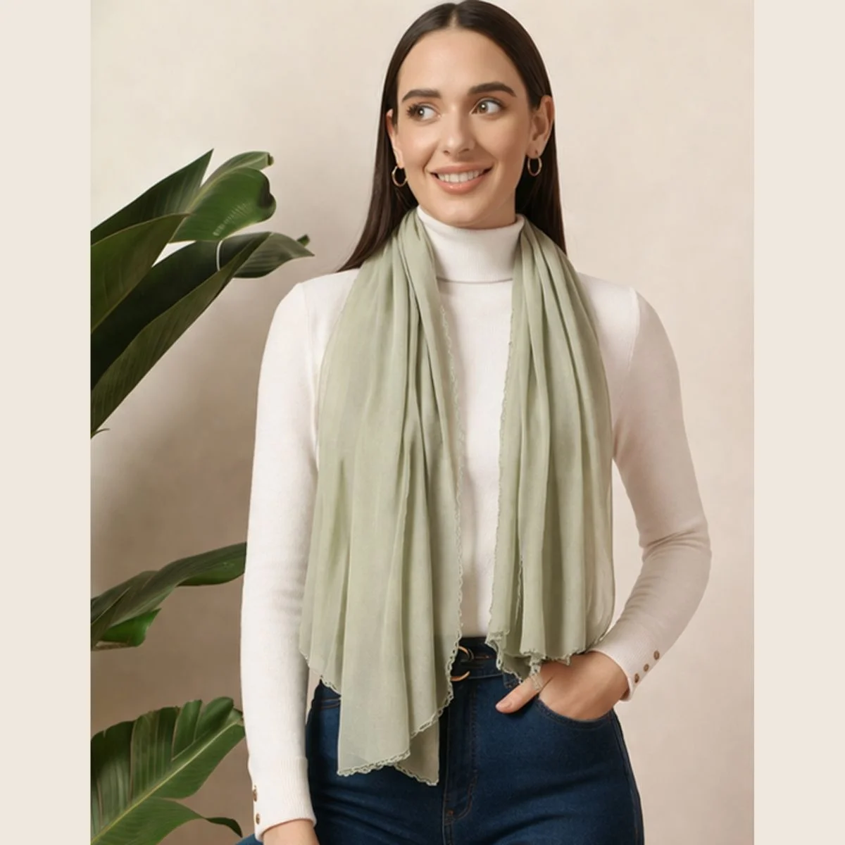 lightweight-olive-green-neck-wrap-chiffon-scarf-for-women-with-lace GPS-17 (8)