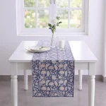 Luxury Blue White Floral Hand Block Print Cotton Table Runner - Image 2