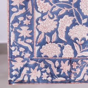 Luxury Blue White Floral Hand Block Print Cotton Table Runner - Image 4
