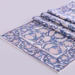 Luxury Blue White Floral Hand Block Print Cotton Table Runner - Image 3