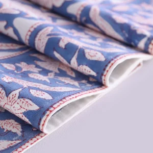 Luxury Blue White Floral Hand Block Print Cotton Table Runner - Image 5