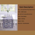 Luxury Blue White Floral Hand Block Print Cotton Table Runner - Image 6