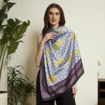 Luxury Leopard Print Silk Scarf Gray Polka Dot Crepe Silk Wrap for Women