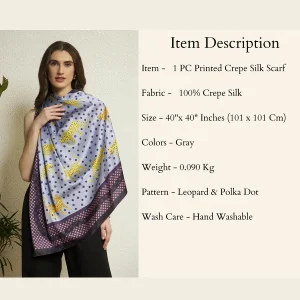 Luxury Leopard Print Silk Scarf Gray Polka Dot Crepe Silk Wrap for Women - Image 10