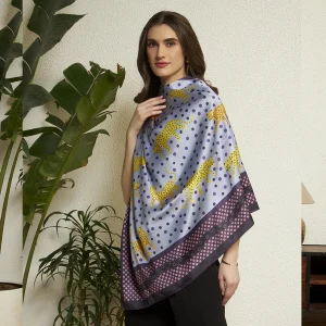 Luxury Leopard Print Silk Scarf Gray Polka Dot Crepe Silk Wrap for Women - Image 3