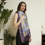 Luxury Leopard Print Silk Scarf Gray Polka Dot Crepe Silk Wrap for Women - Image 5
