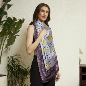 Luxury Leopard Print Silk Scarf Gray Polka Dot Crepe Silk Wrap for Women - Image 5