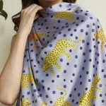 Luxury Leopard Print Silk Scarf Gray Polka Dot Crepe Silk Wrap for Women - Image 7