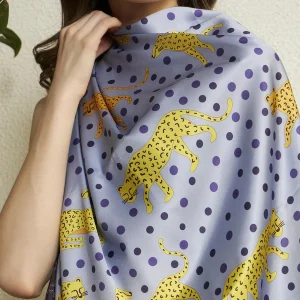Luxury Leopard Print Silk Scarf Gray Polka Dot Crepe Silk Wrap for Women - Image 7