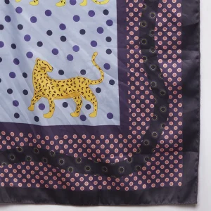 Luxury Leopard Print Silk Scarf Gray Polka Dot Crepe Silk Wrap for Women - Image 9