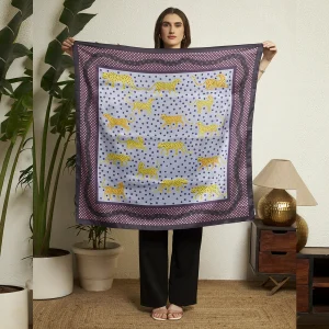 Luxury Leopard Print Silk Scarf Gray Polka Dot Crepe Silk Wrap for Women - Image 8
