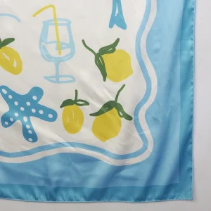 Luxury Palm Tree Print Silk Scarf Off White & Turquoise Crepe Silk Wrap - Image 9