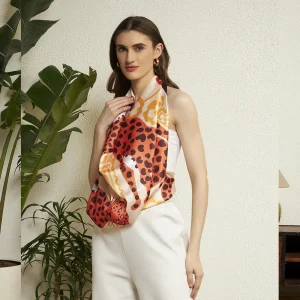 Modern Leopard Print Silk Shawl Soft Lightweight Designer Scarf for Women - Image 3