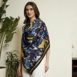 Ethnic Bold Jaguar Print Silk Scarf Luxury Black Blue Fashion Wrap for Women's - Image 2