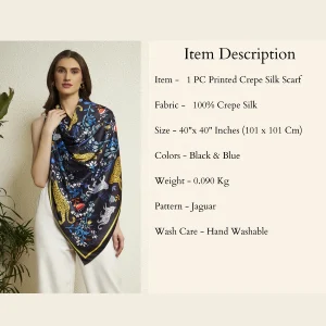 Ethnic Bold Jaguar Print Silk Scarf Luxury Black Blue Fashion Wrap for Women's - Image 10