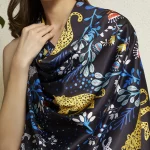 Ethnic Bold Jaguar Print Silk Scarf Luxury Black Blue Fashion Wrap for Women's - Image 8