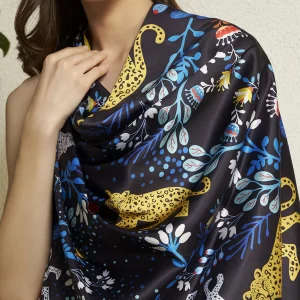 Ethnic Bold Jaguar Print Silk Scarf Luxury Black Blue Fashion Wrap for Women's - Image 8